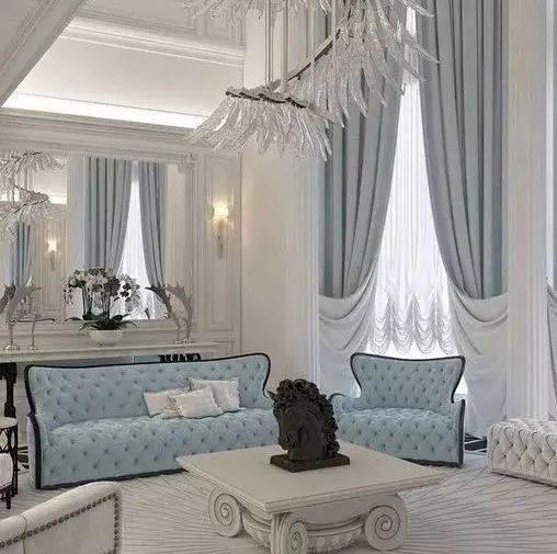 别墅客厅窗帘最新款式效果图,2020别墅窗帘