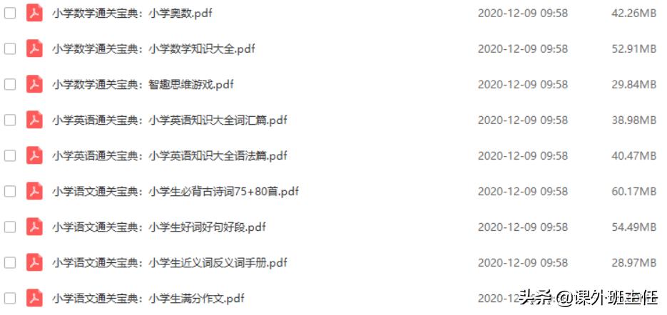 人教版小学1-6年级语数英全套教程,小学语数英知识宝典公式定律大全