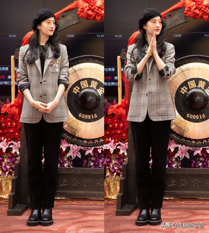 刘亦菲西装皮裤造型酷飒魅惑,刘亦菲机场贝雷帽造型