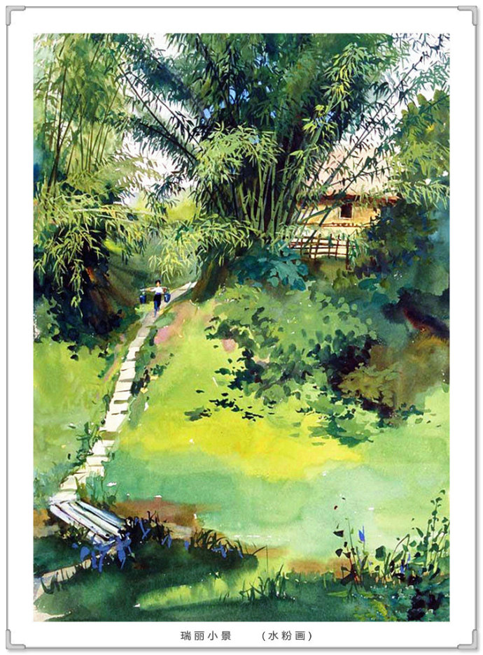 文化高级感十足的青绿山水画,古典山水写实油画作品