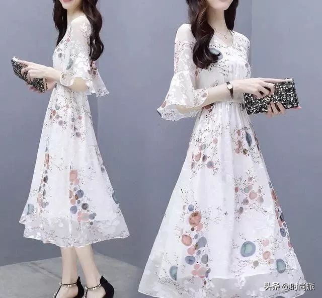 碎花雪纺连衣裙时尚气质中长款,雪纺碎花连衣裙穿出小仙女的感觉