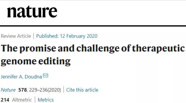 JenniferDoudna发表最全面的基因编辑的治疗及挑战综述
