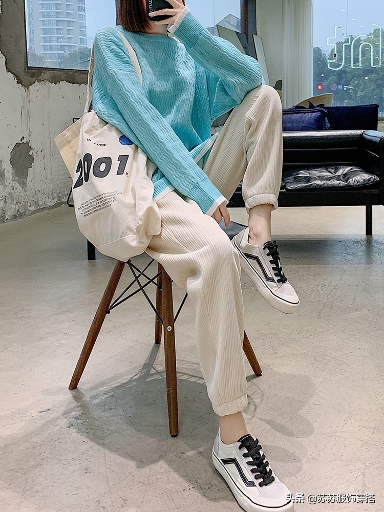 雪尼尔加绒裤子女裤新款直筒,雪尼尔宽松灯芯绒运动卫裤