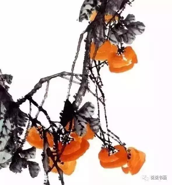 刘存惠写意柿子的画法,写意柿子的枝干人字画法步骤