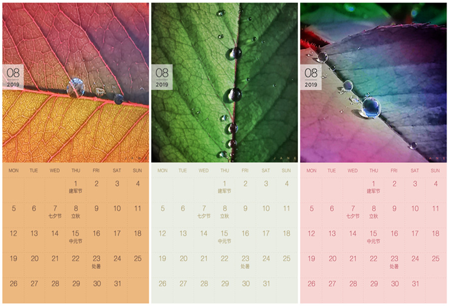 2017年8月日历壁纸,1-12月手机日历壁纸