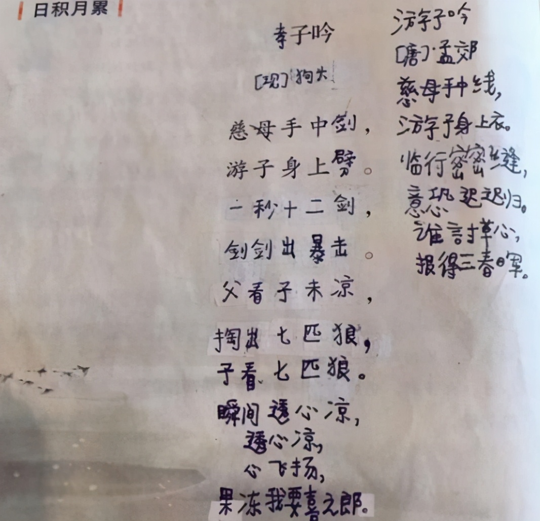 小学生爆笑改编游子吟,小学生改编版的游子吟