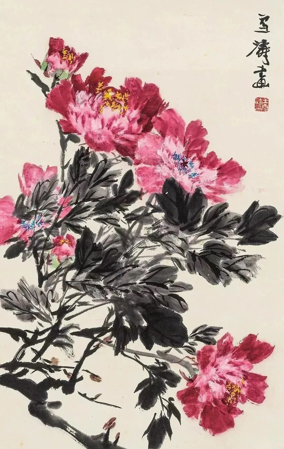 王雪涛牡丹画法教学书,王雪涛四尺写意横幅牡丹画