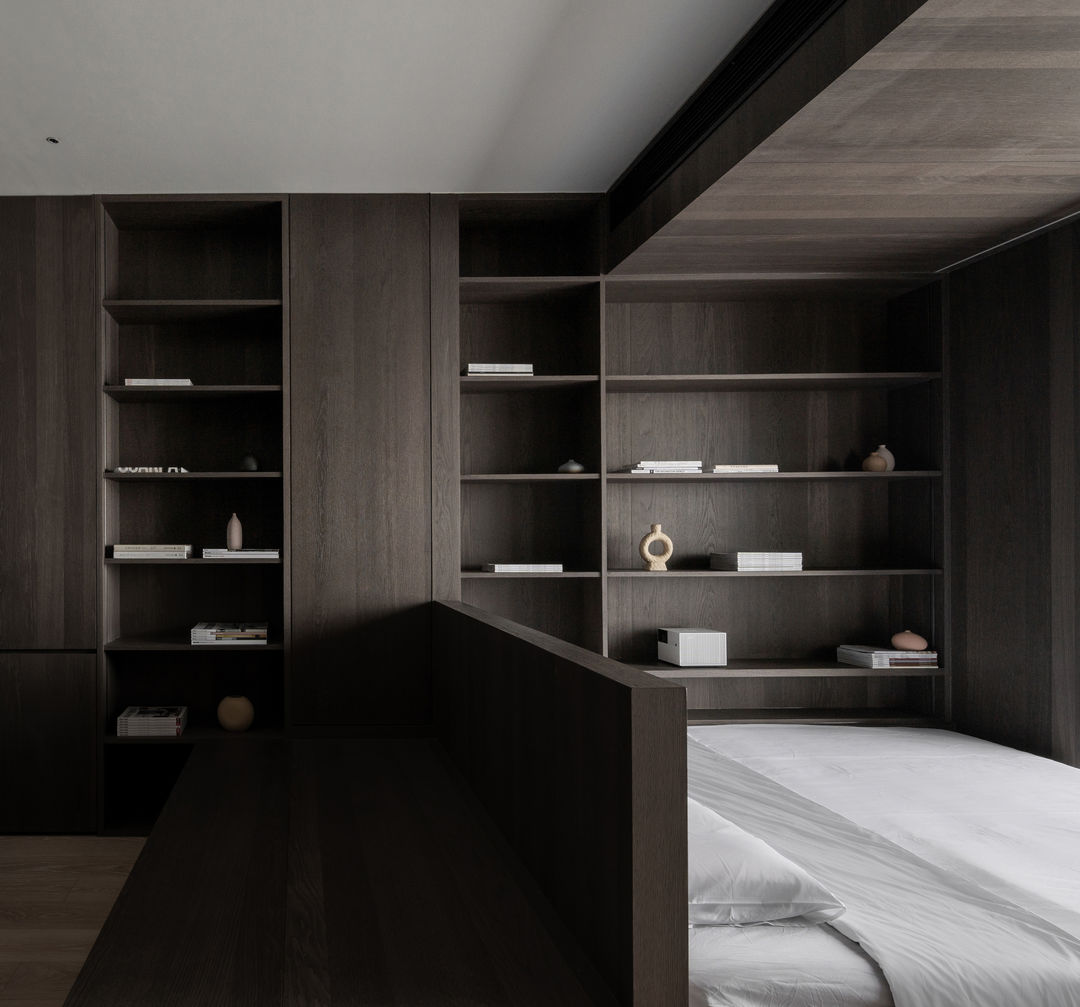 90平米两室一厅浅黑胡桃装修图,小户型现代简约胡桃木色