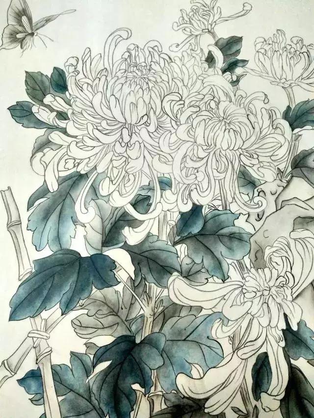 国画菊花教程工笔,工笔国画教程菊花蓝蝶