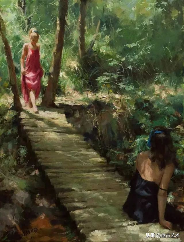 西班牙画家画美女的炉火纯青技法——盘古艺术油画