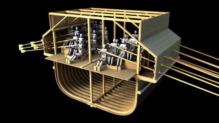 三排桨划动的古罗马战船,二千多年前古希腊有多大的战船