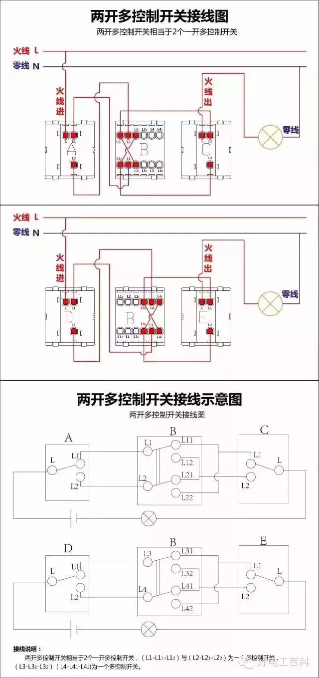 国际电工最新一开五孔开关接线图,单相电动机倒顺开关正反转接线图