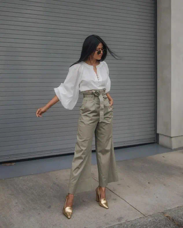 打褶阔腿裤冬,打边阔腿裤