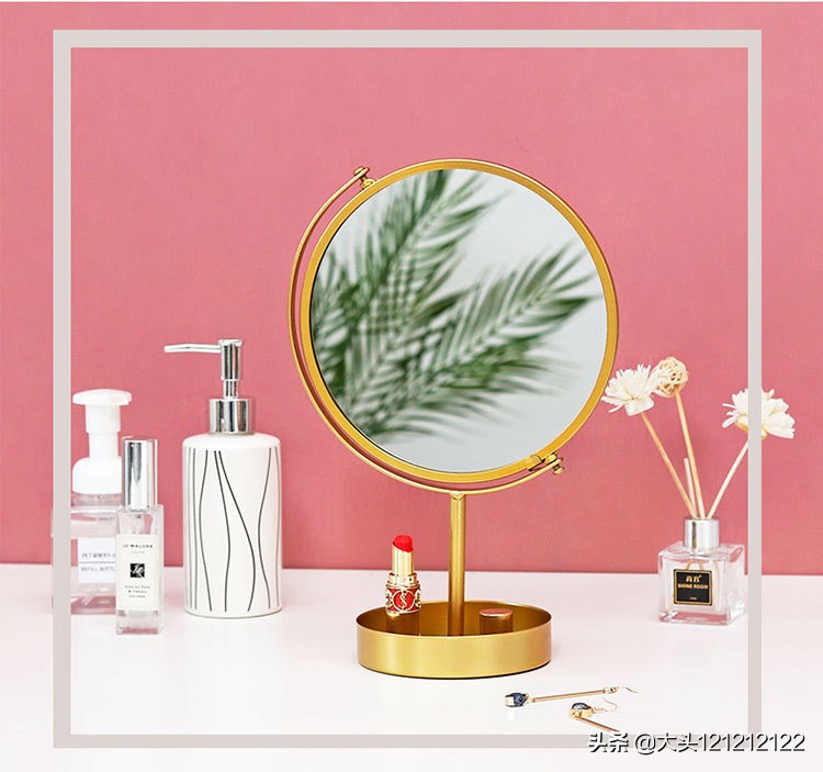 网红欧式简约铁艺梳妆镜,北欧风铁艺挂墙镜