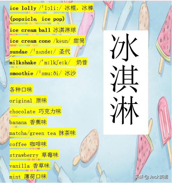 冰淇淋的英语有几种,冰淇淋的英语语法