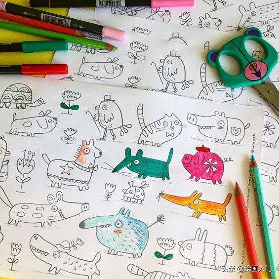 彩铅小动物插画简单,彩铅插画小动物手绘