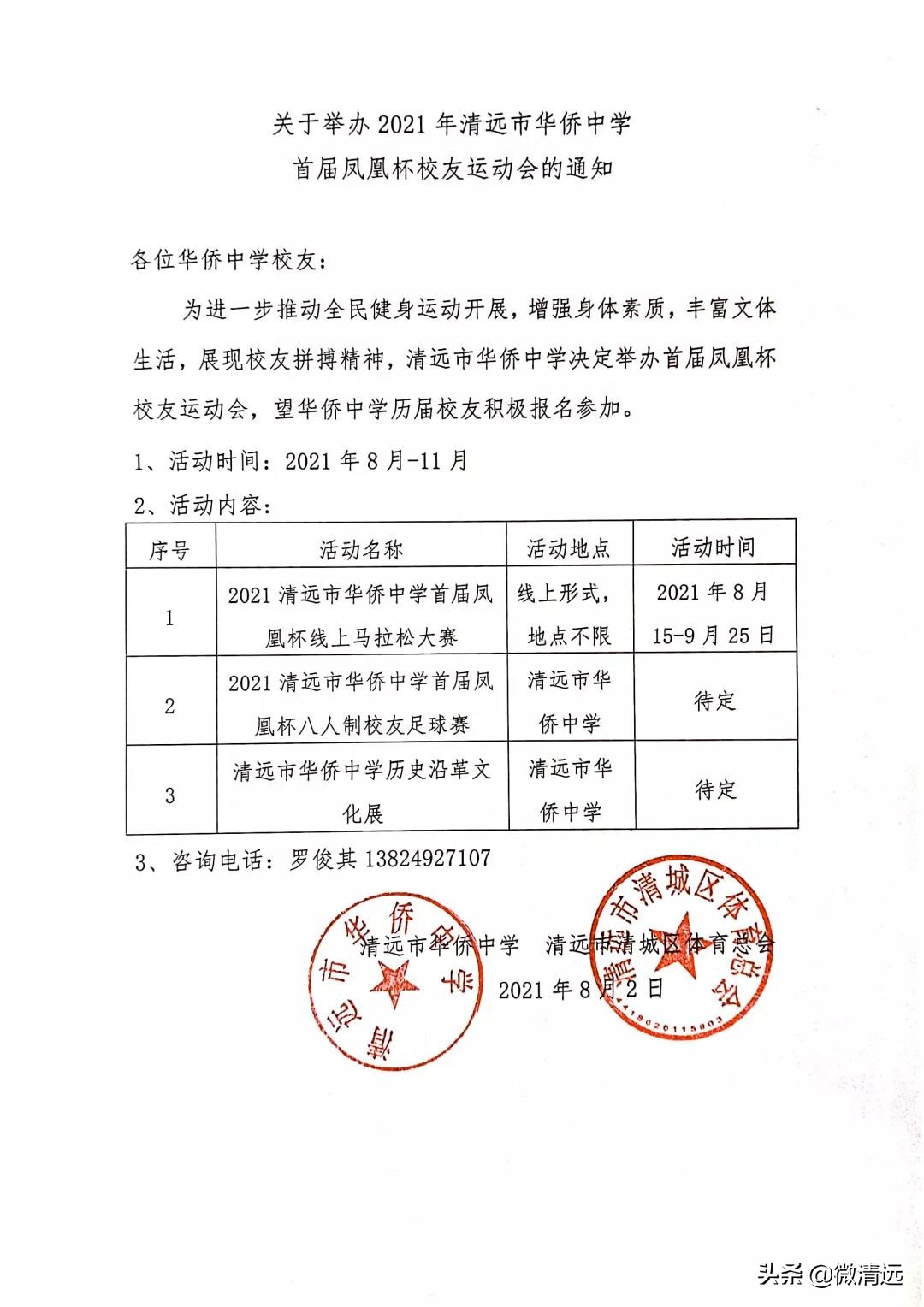 2021清远马拉松一览表,2021年清远侨中校运会