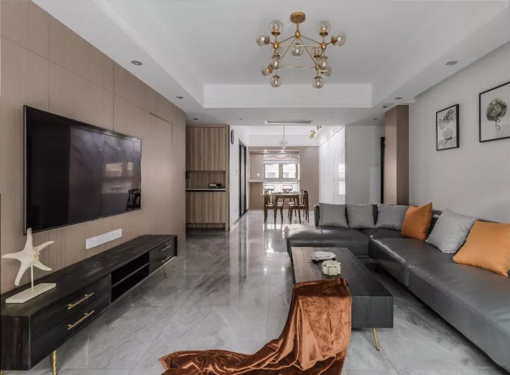 客厅地砖颜色怎么选现代简约款,冠珠摩卡灰地砖客厅效果图