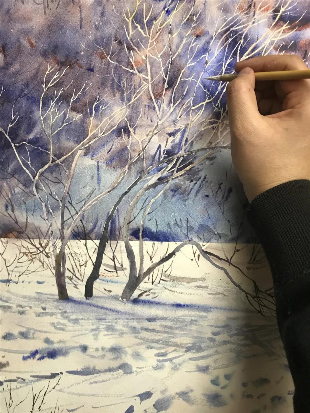 100幅风景写生水粉画教程,如何画雪景图水彩画教程