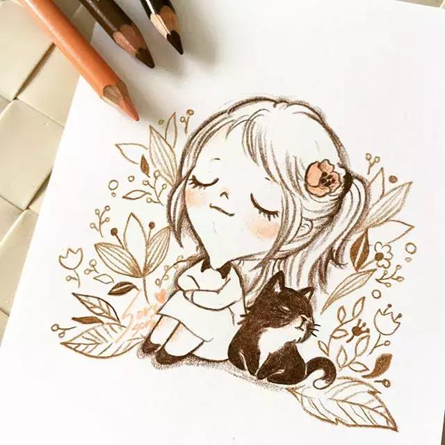 彩铅画古风人物简笔画,彩铅荷花简笔画几分钟就能学会