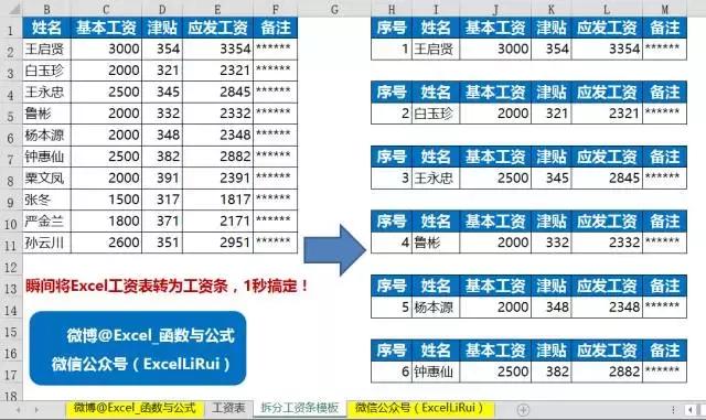 excel快速制作工资条拆分给个人,excel工资条制作方法大全