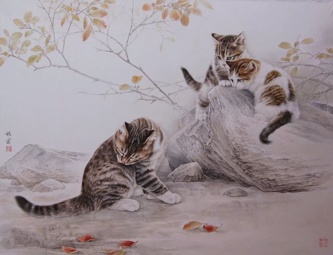 邢诚爱工笔猫画法,邢诚爱工笔画猫兔子高清大图