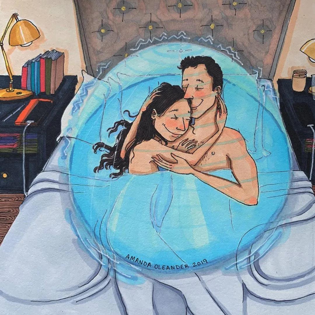 情侣两个人日常生活照片,情侣间的生活插画图片