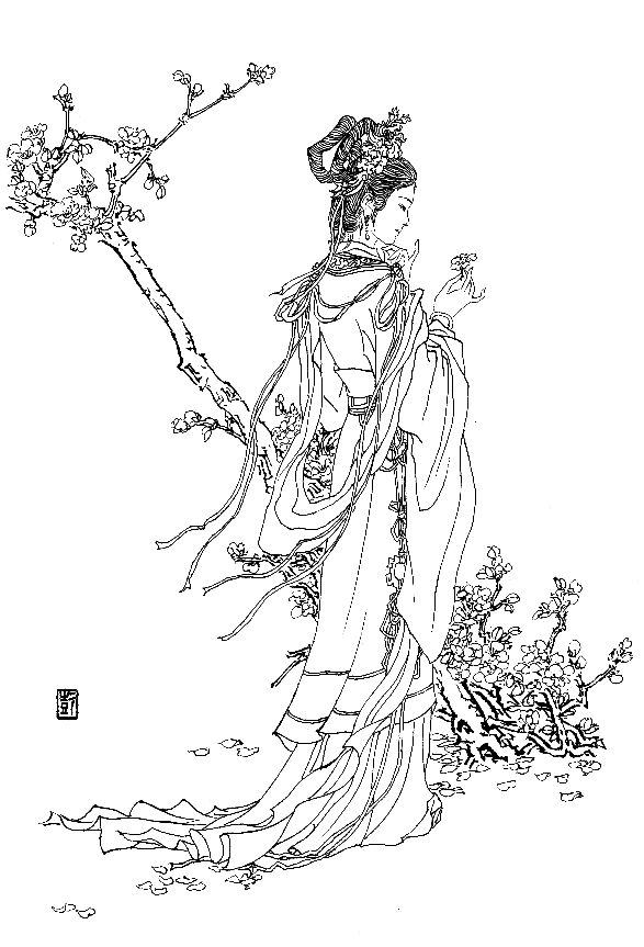 彭连熙工笔白描人物作品,工笔戏曲净角人物白描底稿