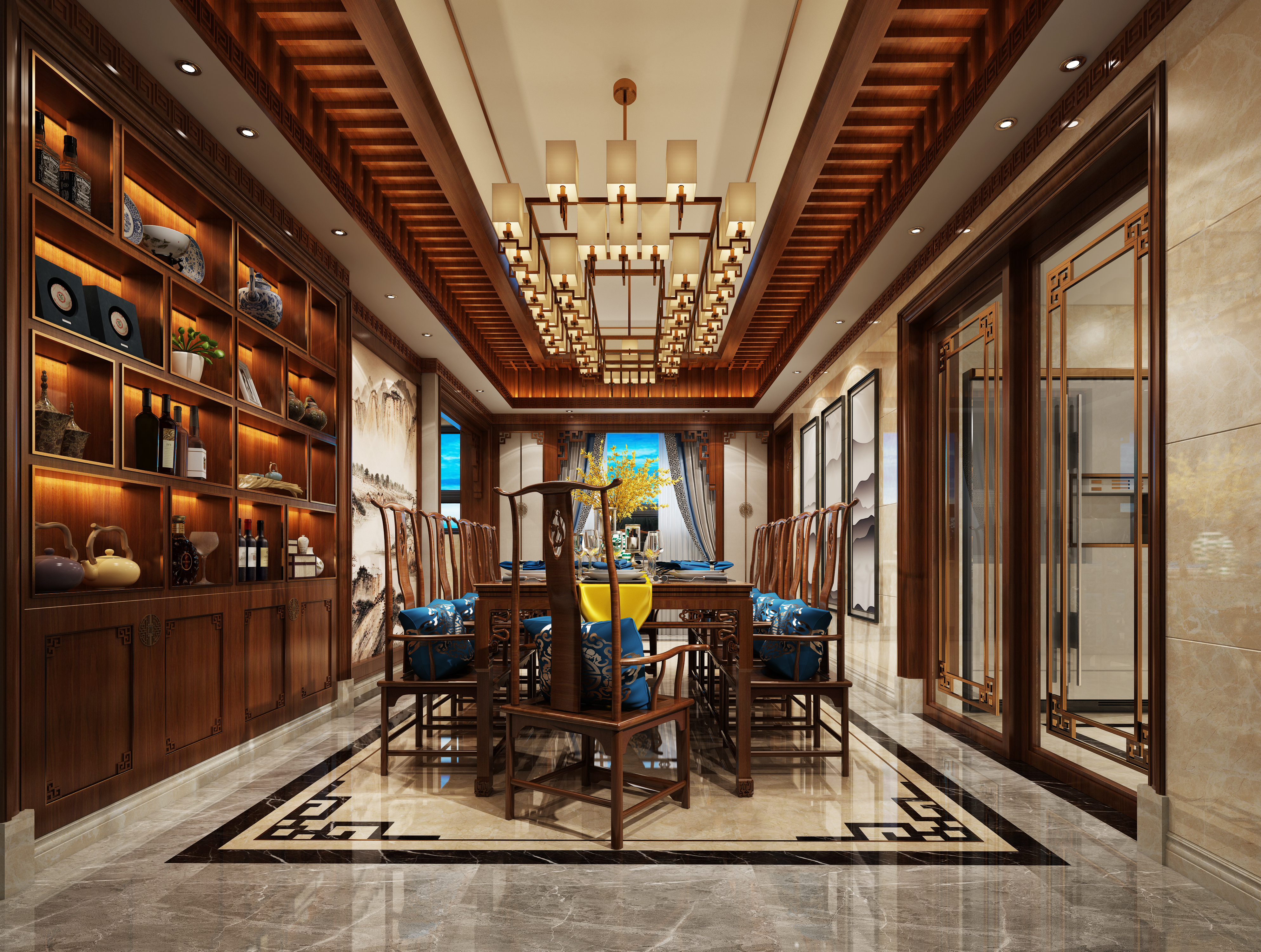 背景墙家装设计现代轻奢风客厅,禅意新中式厨房吊顶效果图