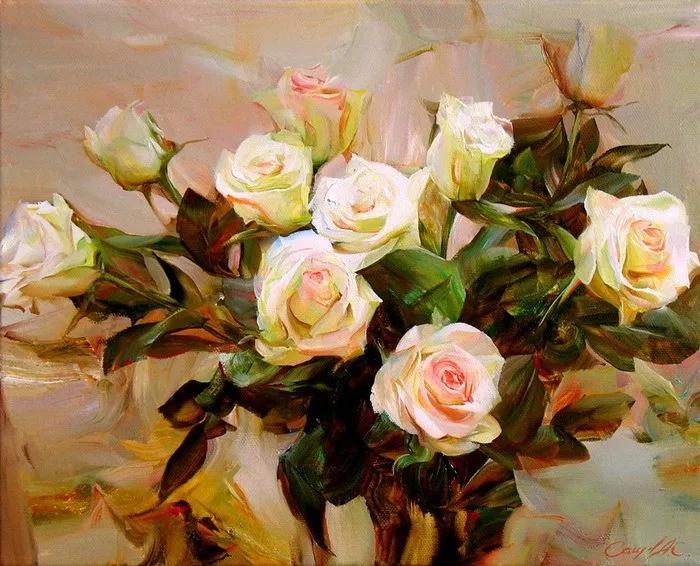 俄罗斯艺术家AydemirSaidov的人体绘画，花间的美丽少女