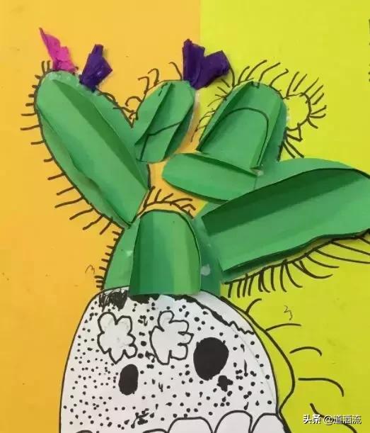 可以贴在墙上用卡纸做的大仙人掌,手工卡纸仙人掌盆栽幼儿园