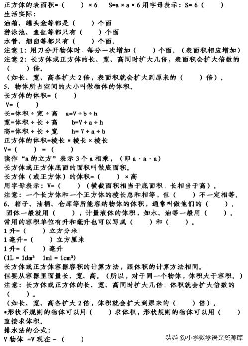 人教版小学六下复习数学知识点,六下数学人教版重点难点题讲解