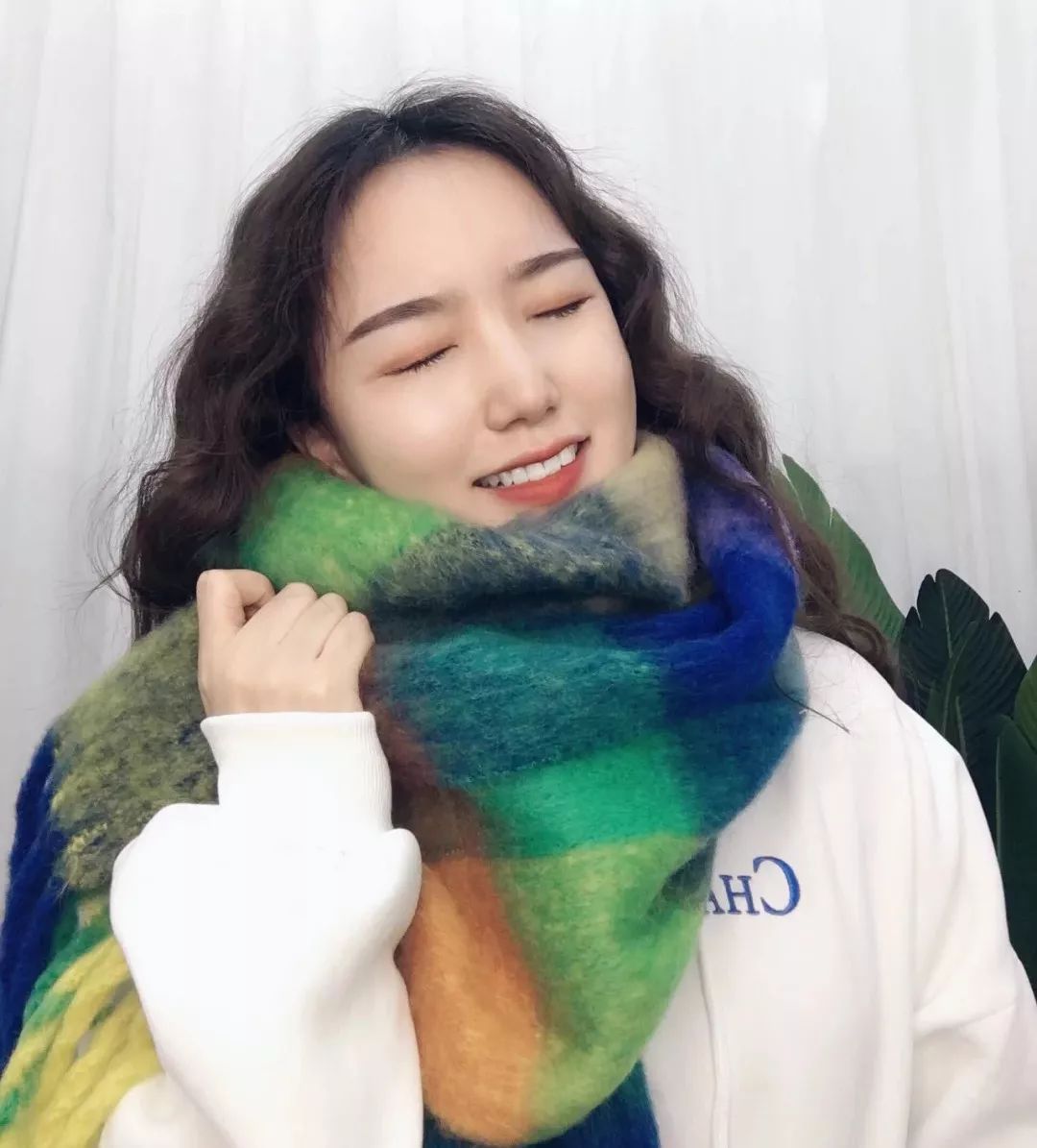 围巾女冬季百搭彩虹格子,冬季高级感彩虹围巾