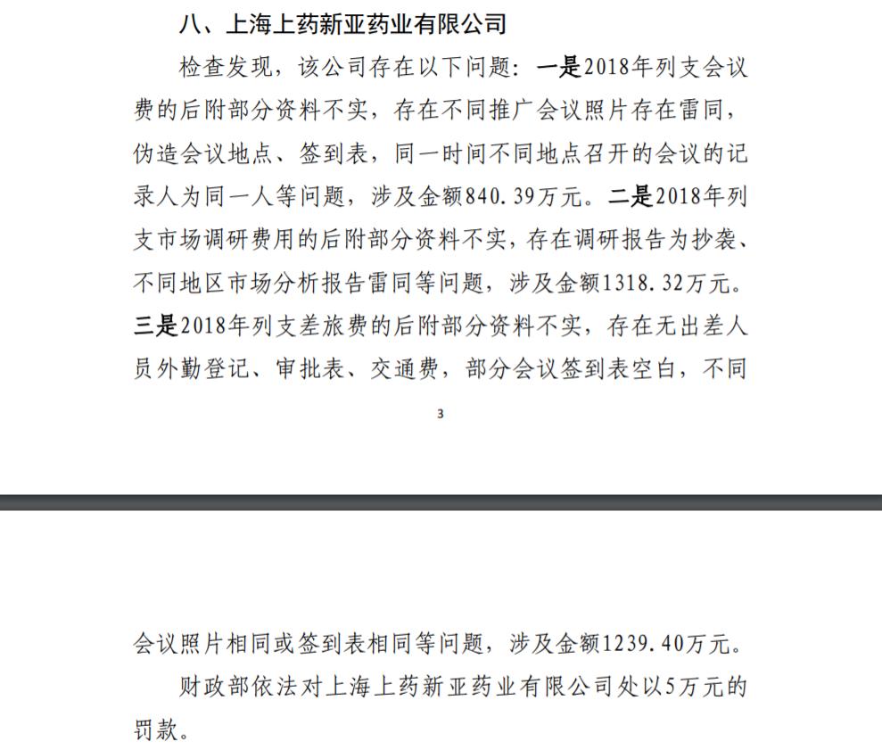 顶格处罚！上药旗下新亚药业虚构业务事项套取资金超3千万