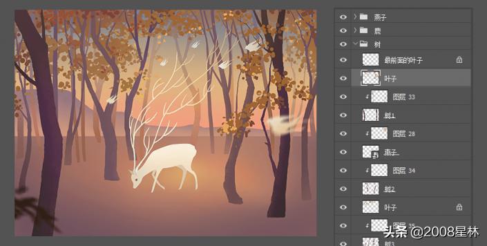 狮子亲吻小鹿插画,抬头望天空的小鹿插画