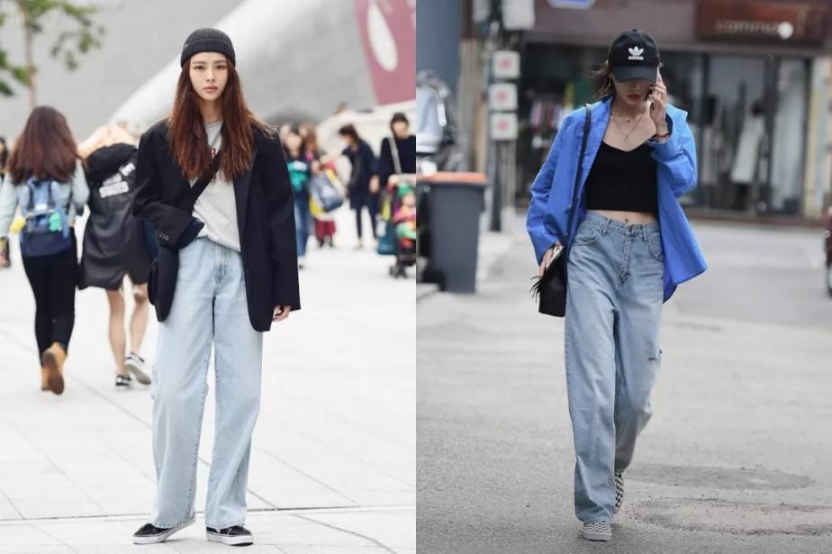 夏季高腰阔腿牛仔裤穿搭女,高腰牛仔裤女阔腿梨形身材