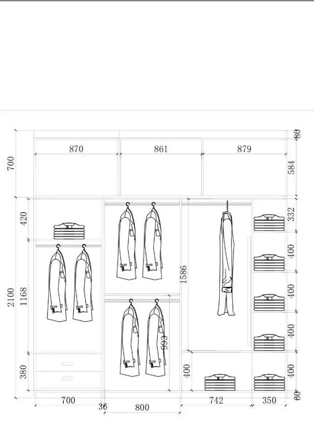 衣柜布局设计尺寸图,52公分的衣柜怎么设计