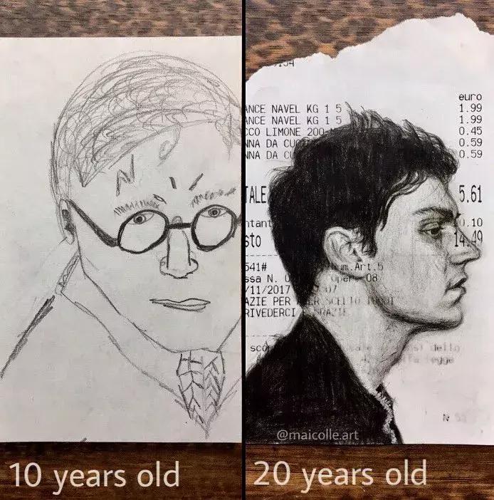 学渣购物小票画画,97年画画天才