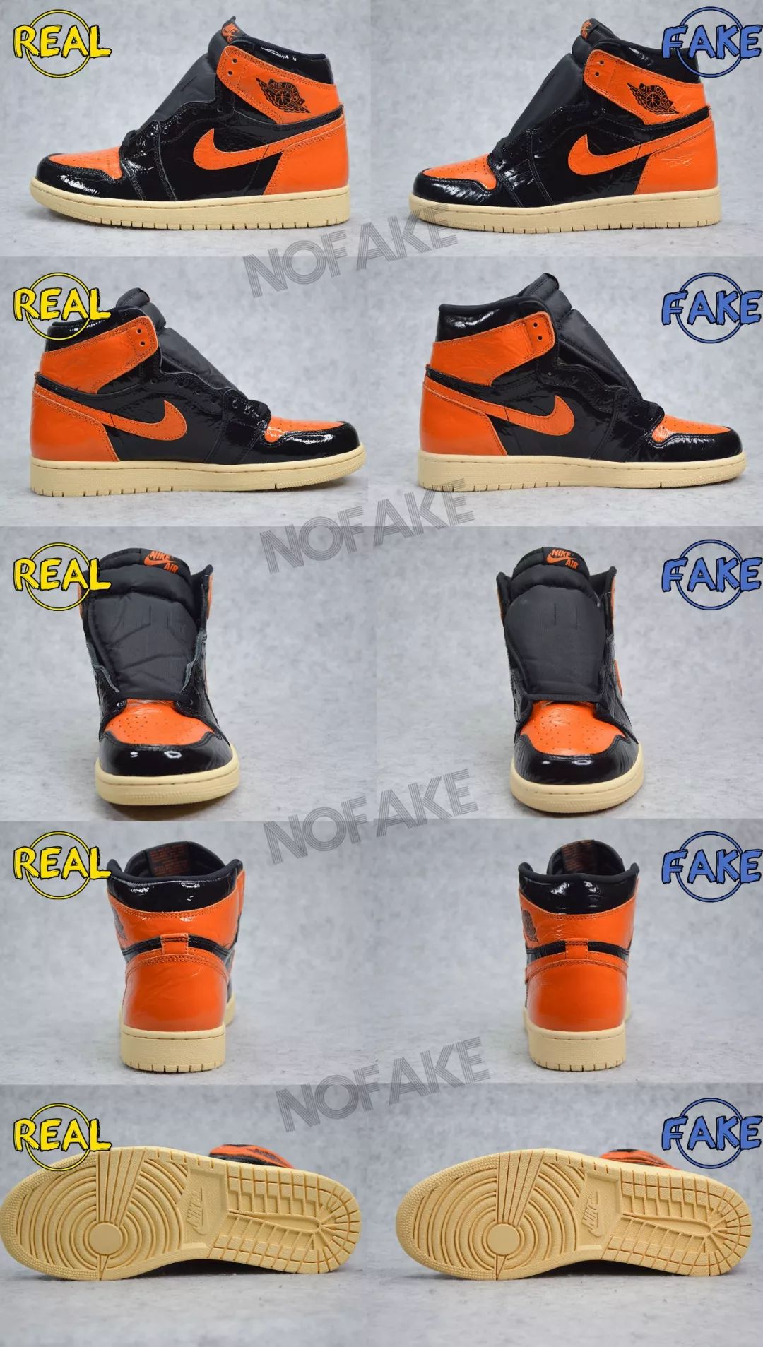 airjordan1猪油扣碎真假对比,airjordan1黑橙扣碎鉴定