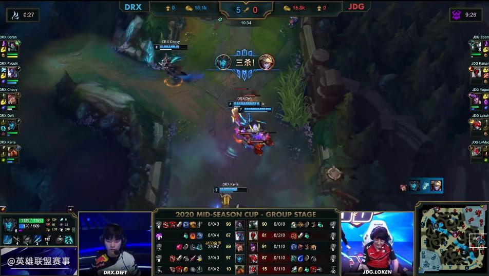 英雄联盟:Zoom铁男三杀打出气势,JDG翻盘双杀DRX,即将对阵FPX