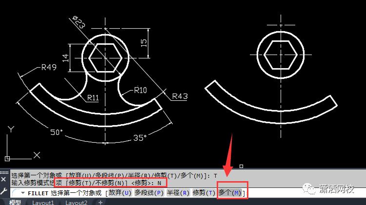 cad中没有半径的情况下怎么画圆角,cad怎么做一个圆角跟指定直线相切