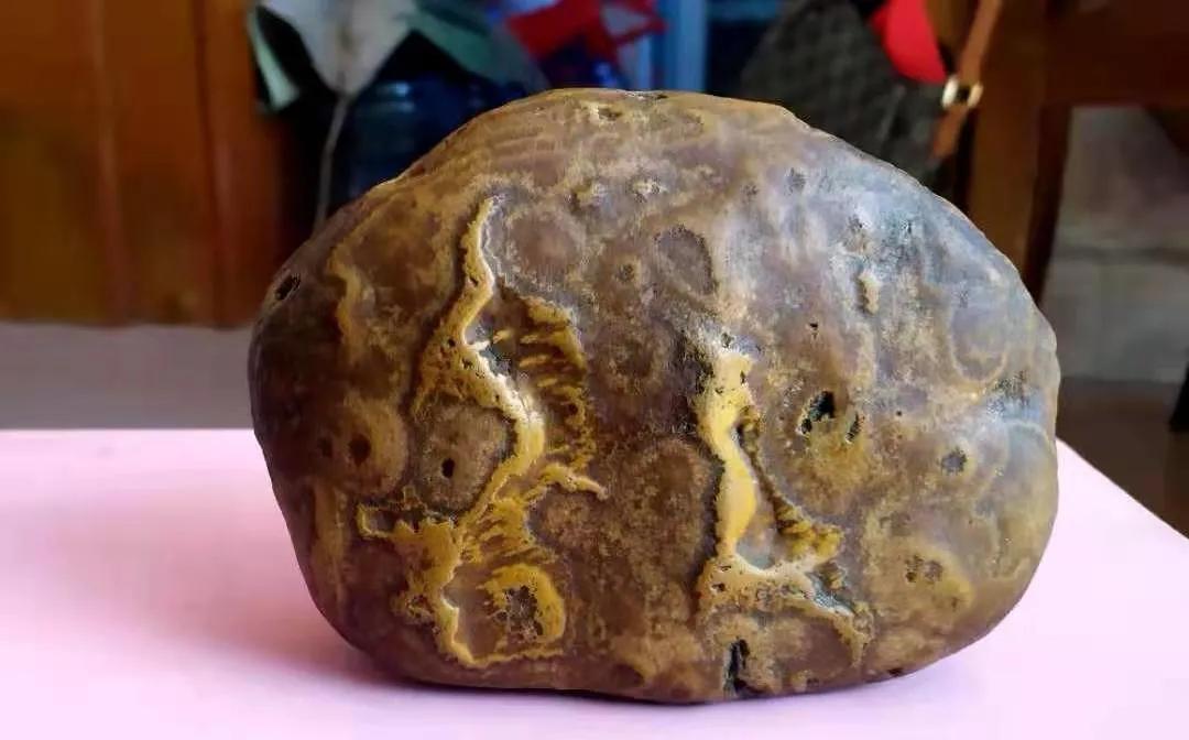 5万块卖不卖？石农捡到一块黄蜡石，上面竟然有龙凤