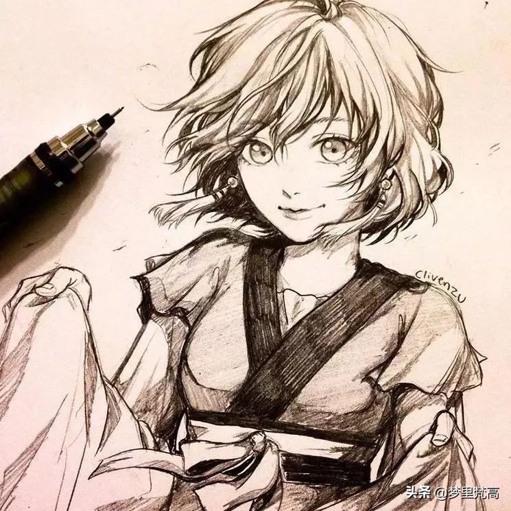 铅笔画素描动漫,铅笔画的动漫素描少女