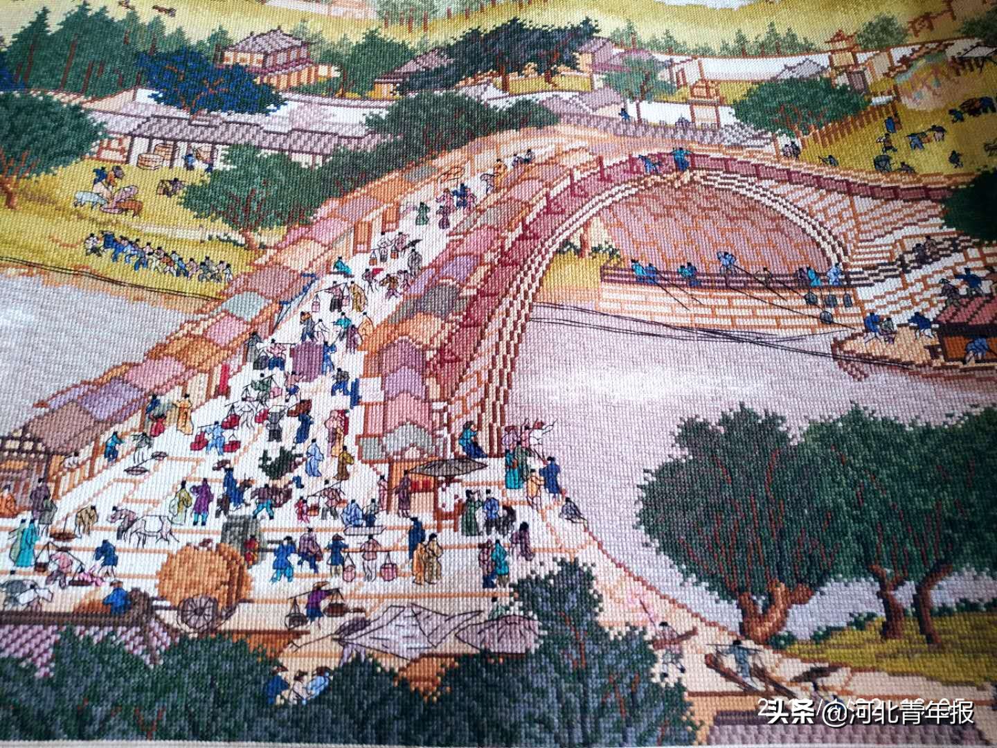 清明上河图十字绣半针绣全过程,多年前手工自己绣的十字绣