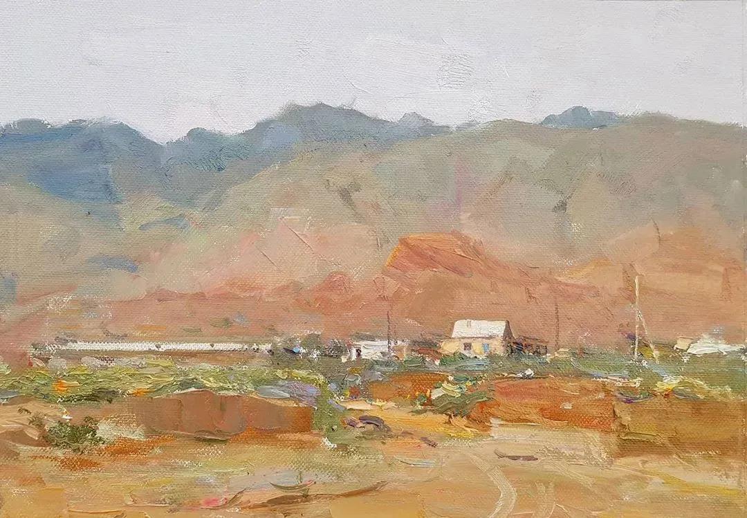 氛围感风景油画作品简单初学者,简单的小清新系油画