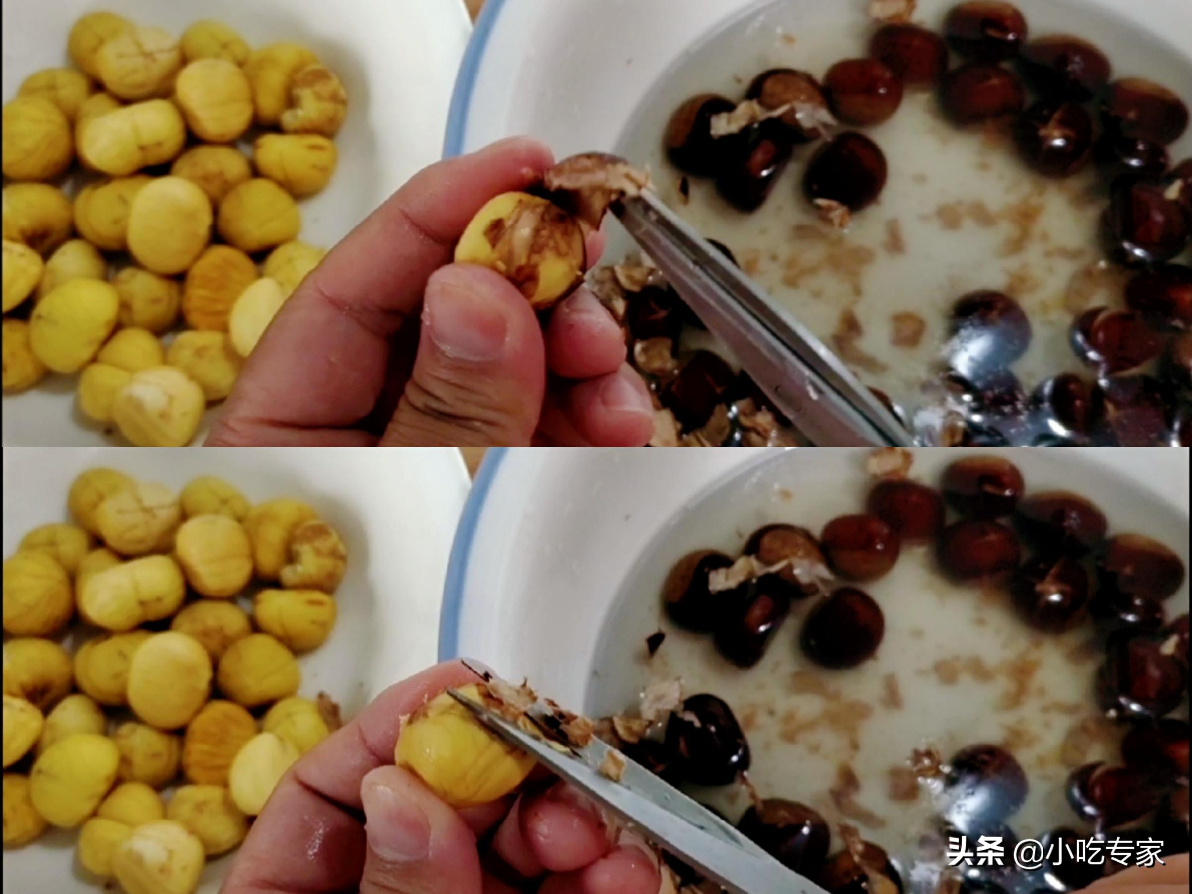 一壶开水一把剪刀轻松去掉栗子皮，做成糖霜栗子又甜又面，真好吃