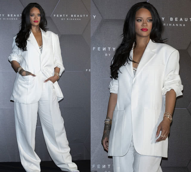 蕾哈娜穿连体装外出,蕾哈娜oversized出街