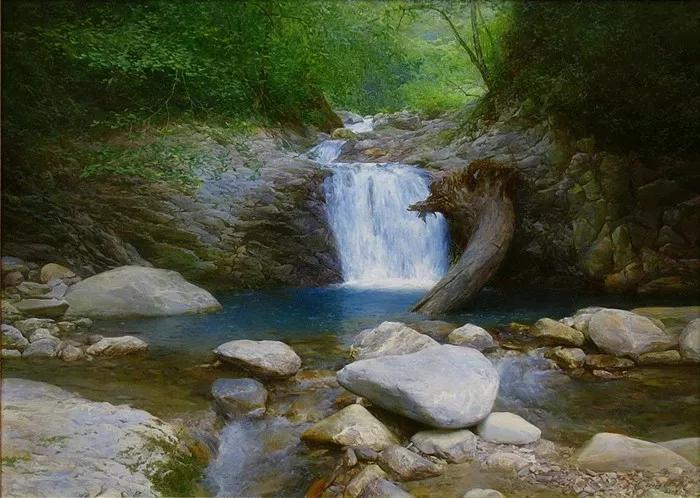 俄罗斯艺术家AydemirSaidov的人体绘画，花间的美丽少女