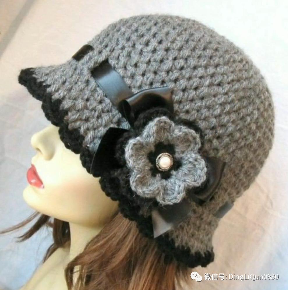 拼色帽子花样钩织教程冰丝线,双色线搭配的帽子钩织教程