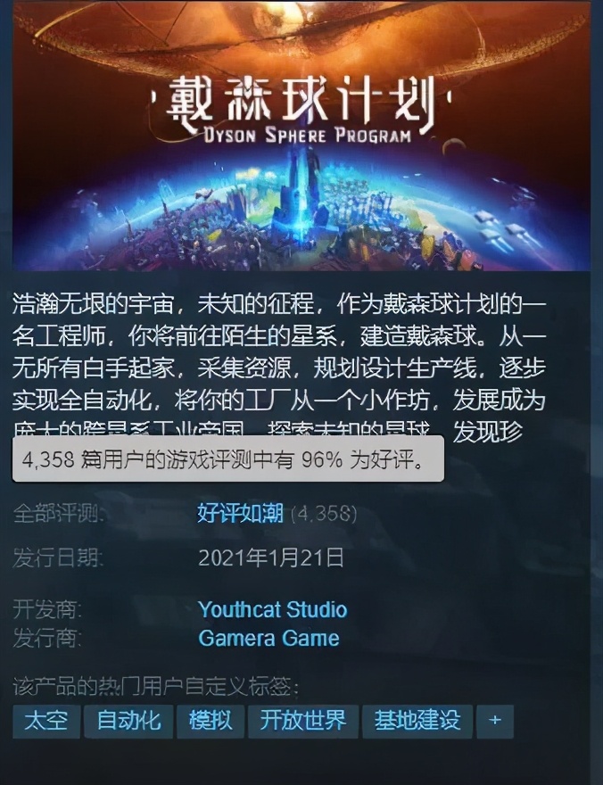 戴森球计划steam排名,steam2020好评如潮游戏排行
